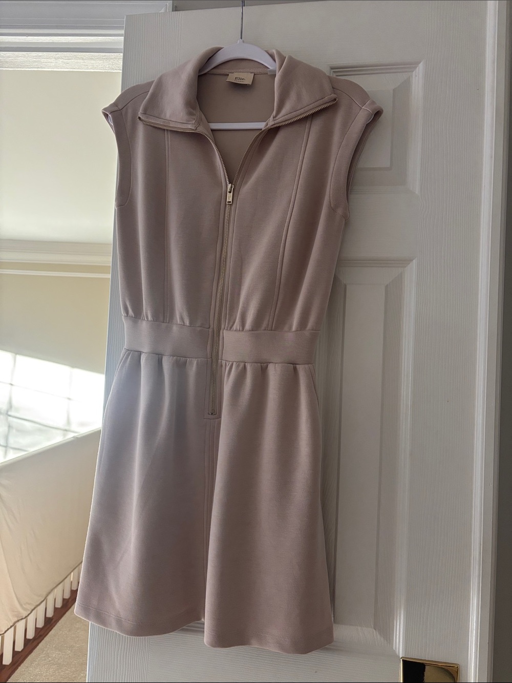 Elie Tahari Sleeveless Zip Mini Dress in Light Taupe
